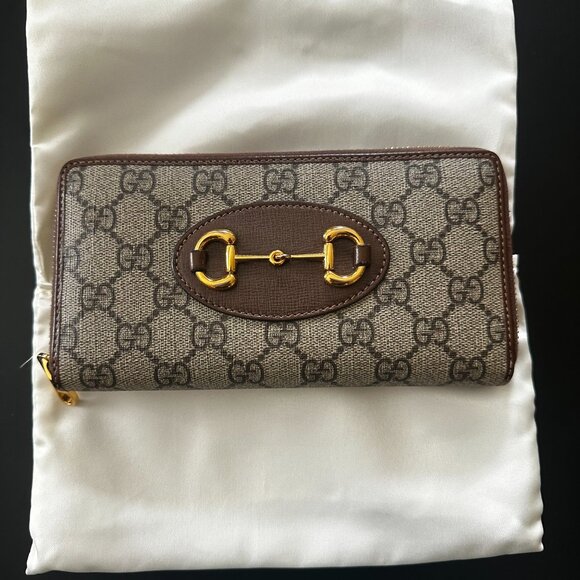 GUCCI HORSEBIT 1955 GG SUPREME CANVAS LEATHER ZIP AROUND CLUTCH WALLET - Picture 3 of 5